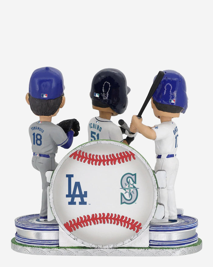 Shohei Ohtani & Yoshinobu Yamamoto & Ichiro Suzuki Los Angeles Dodgers & Seattle Mariners Triple Bobblehead FOCO - FOCO.com