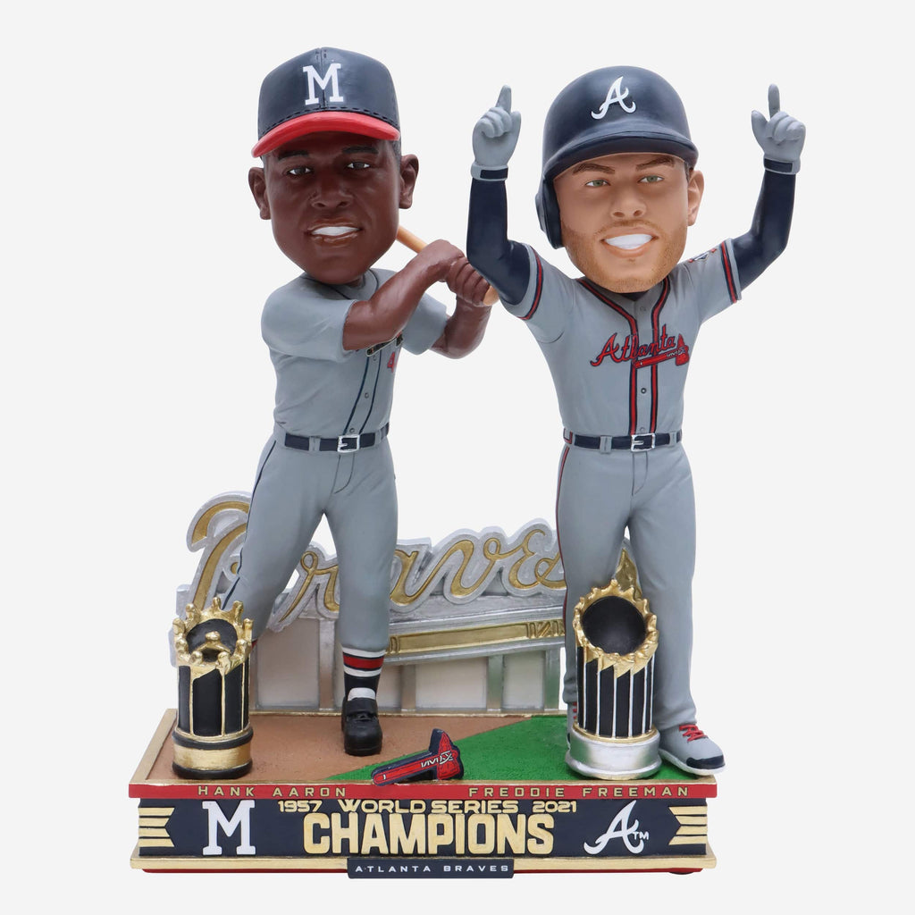 Hank Aaron & Freddie Freeman Atlanta Braves 1957 & 2021 World Series Champions Dual Bobblehead FOCO - FOCO.com