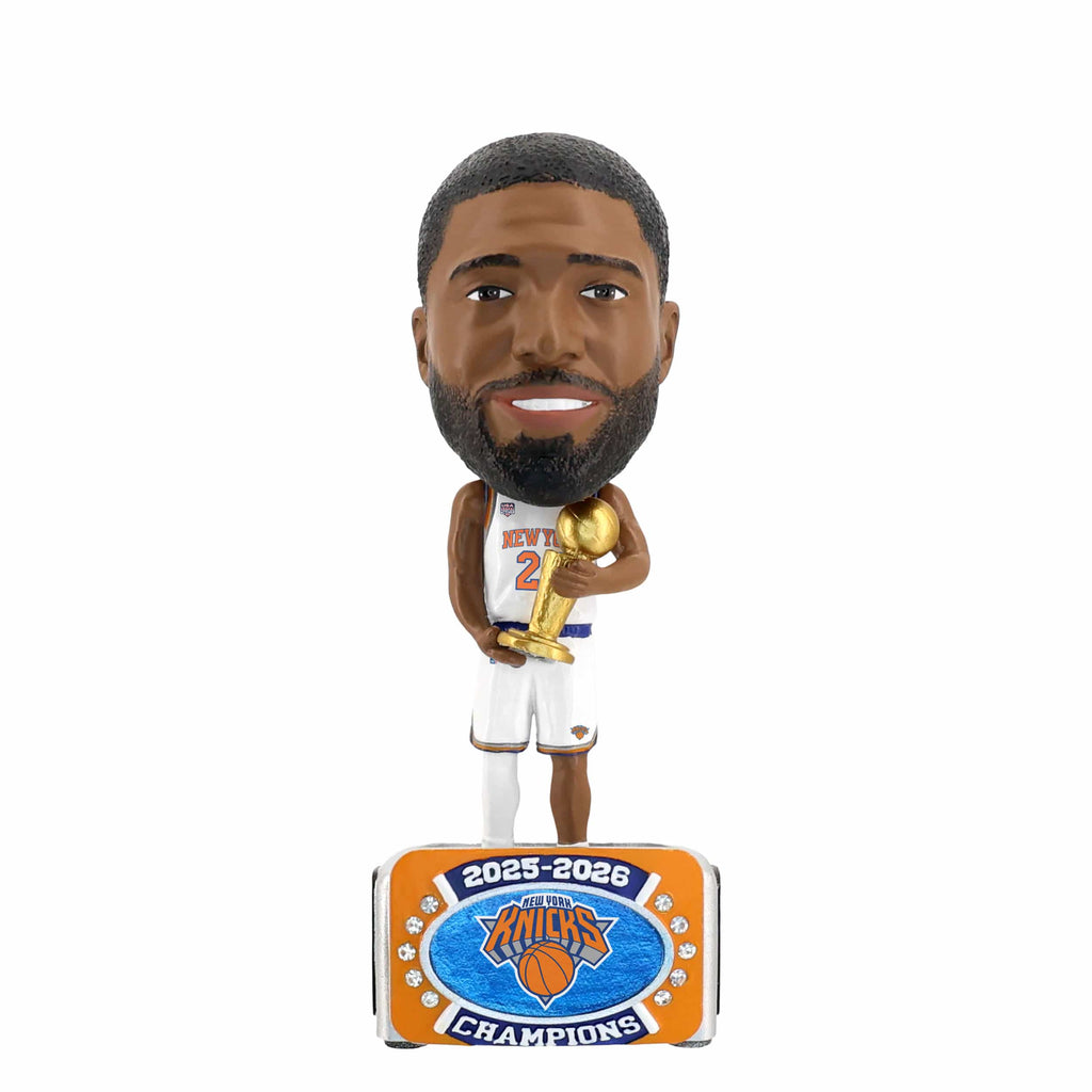 Mikal Bridges New York Knicks 2026 NBA Champions 6.5 in Ring Base Medium Bighead Bobblehead FOCO - FOCO.com