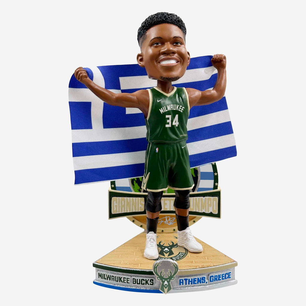 Giannis Antetokounmpo Milwaukee Bucks Greek National Flag International Collection Bobblehead FOCO - FOCO.com