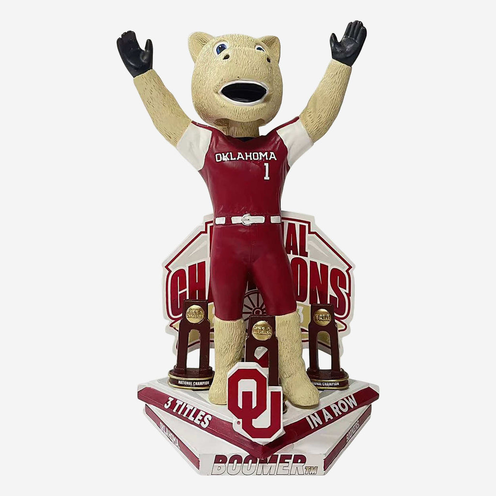 Boomer Oklahoma Sooners Three in a Row National Champions Mascot Bobblehead FOCO - FOCO.com