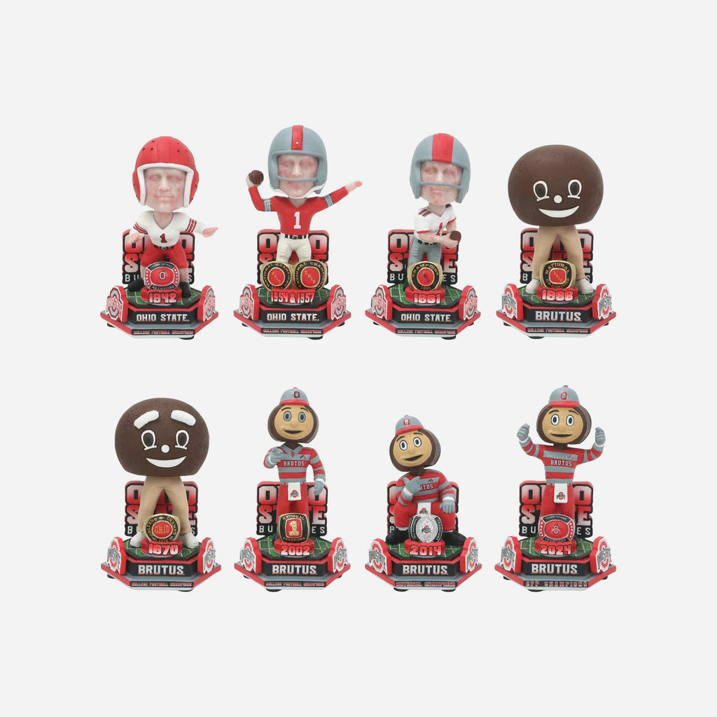 Brutus Buckeye Ohio State Buckeyes 2024 Football National Champions Decades of Excellence Mascot Mini Bobblehead Boxed Set FOCO - FOCO.com