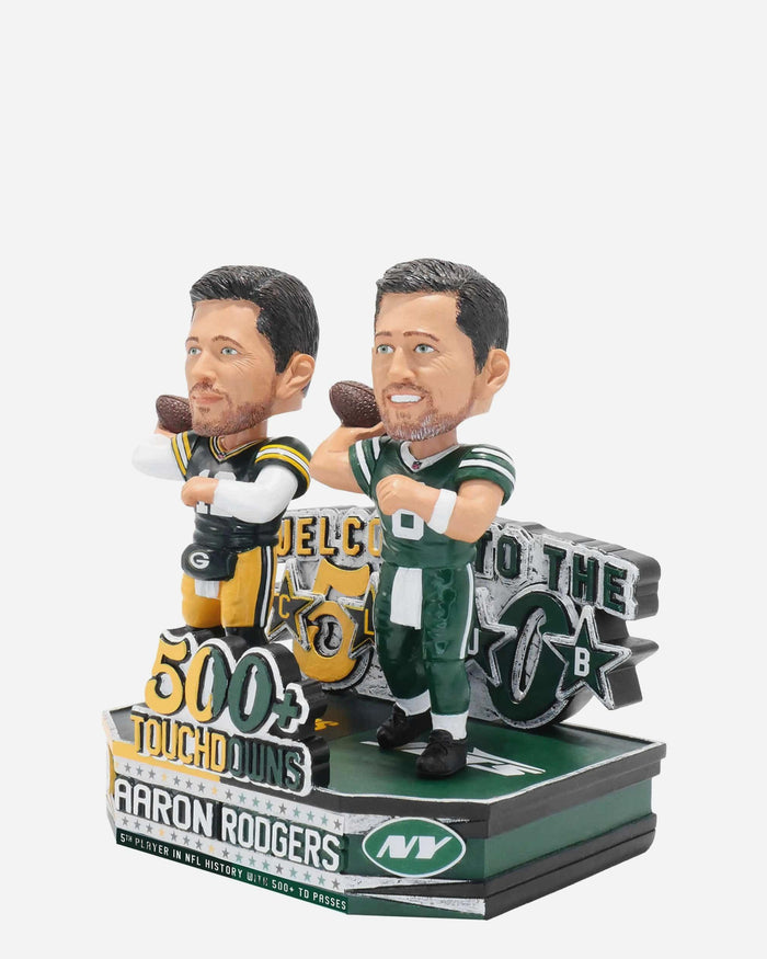 Aaron Rodgers New York Jets & Green Bay Packers 500 Passing Touchdowns Dual Bobblehead FOCO - FOCO.com