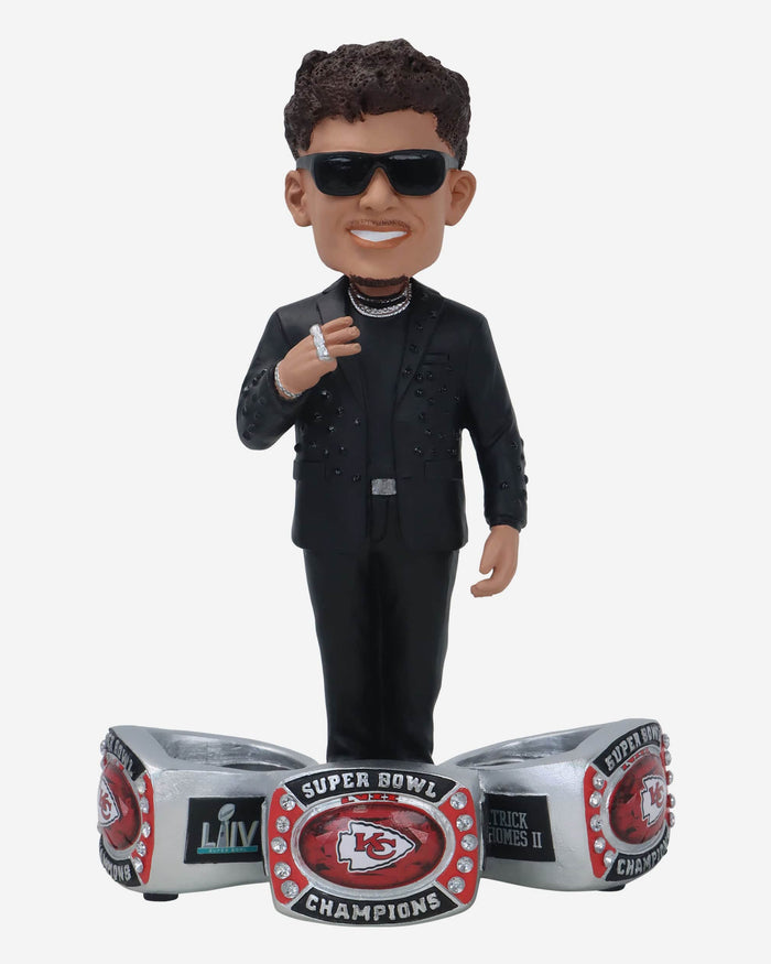 Patrick Mahomes Kansas City Chiefs Ring Ceremony Triple Ring Base Bobblehead FOCO - FOCO.com