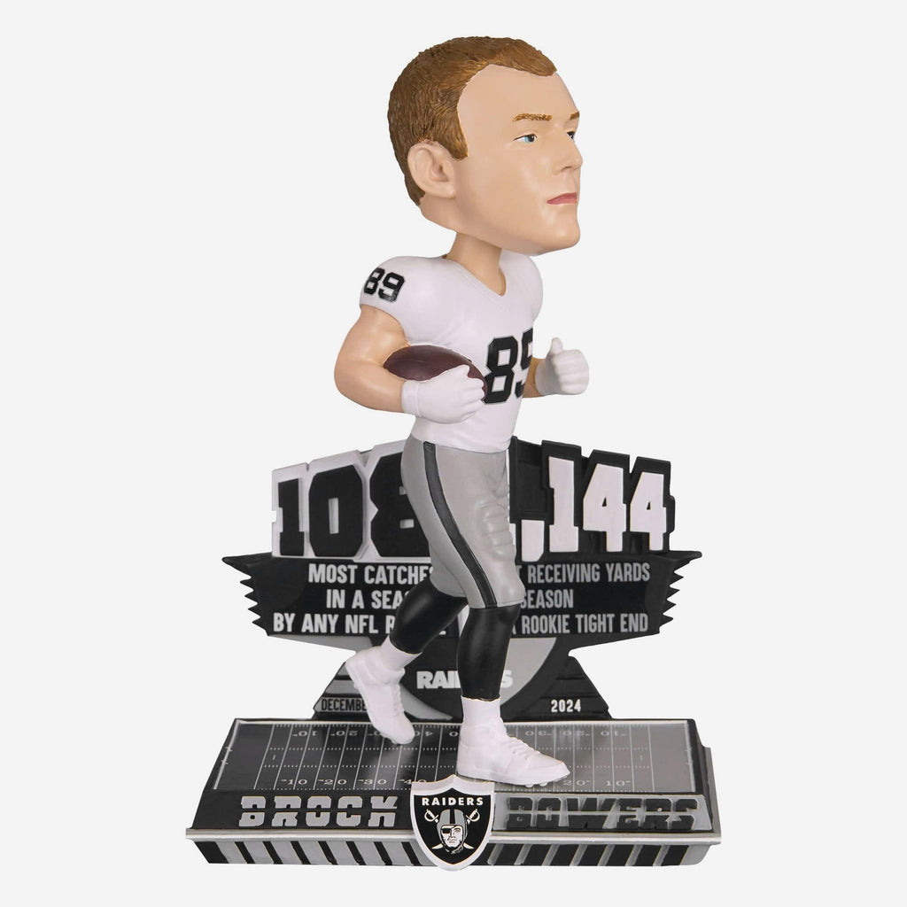 Brock Bowers Las Vegas Raiders Rookie Receiving Yards & Receptions Double Record Bobblehead FOCO - FOCO.com