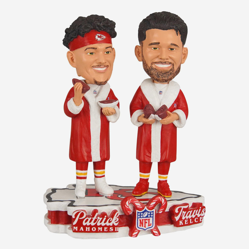 Patrick Mahomes & Travis Kelce Kansas City Chiefs Holiday Robes Dual Bobblehead FOCO - FOCO.com
