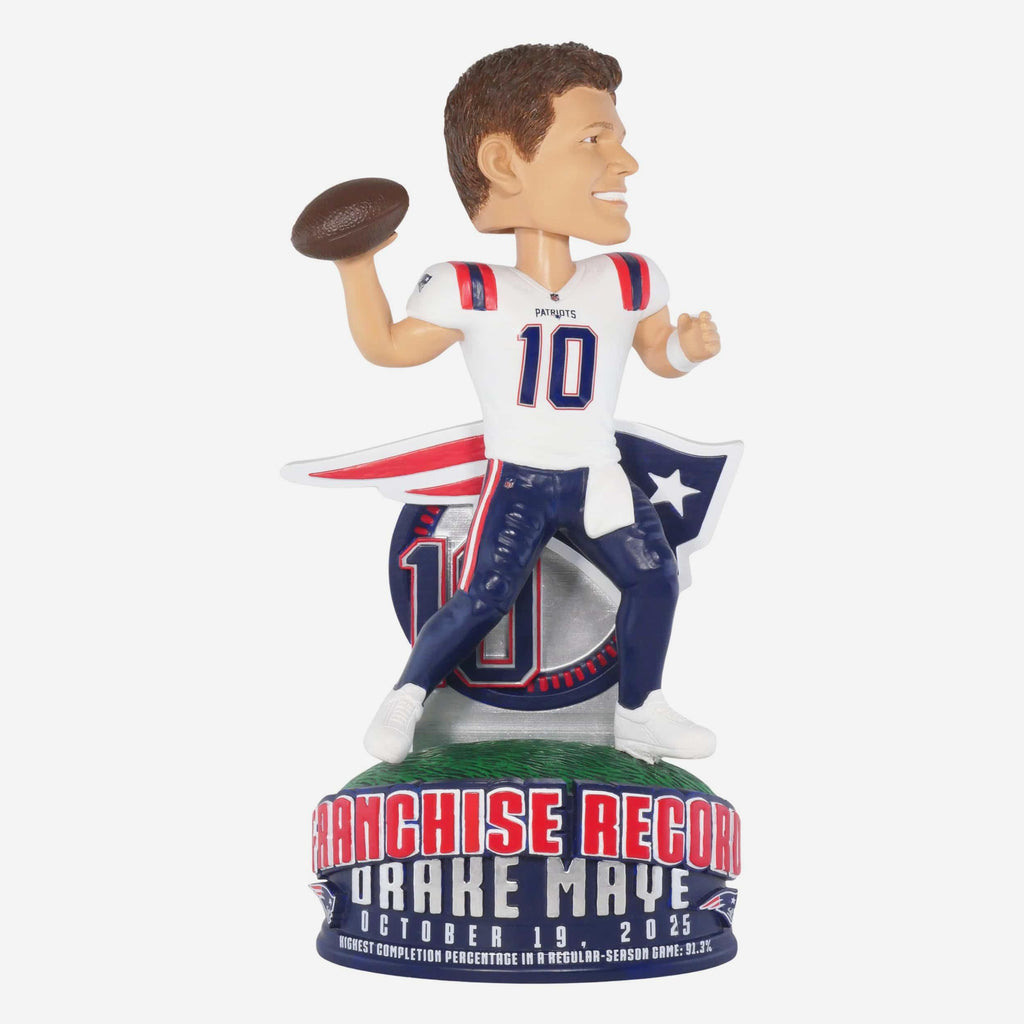 Drake Maye New England Patriots Highest Single-Game Completion Franchise Record Bobblehead FOCO - FOCO.com