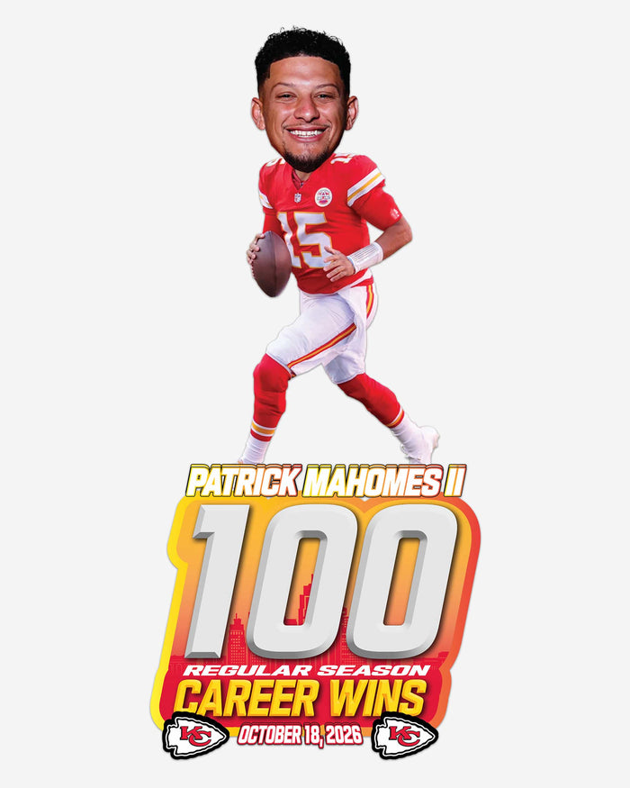 Patrick Mahomes Kansas City Chiefs 100 Career Regular Season Wins Bobblehead