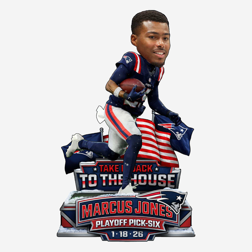 Marcus Jones New England Patriots Divisional Round Pick-Six Bobblehead FOCO - FOCO.com