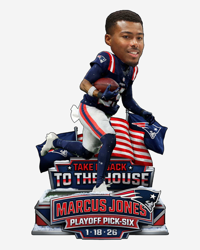 Marcus Jones New England Patriots Divisional Round Pick-Six Bobblehead FOCO - FOCO.com