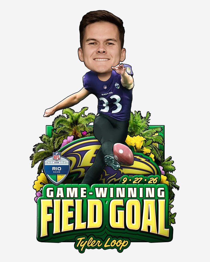 Tyler Loop Baltimore Ravens Game Winning Field Goal 2026 NFL International Game Bobblehead