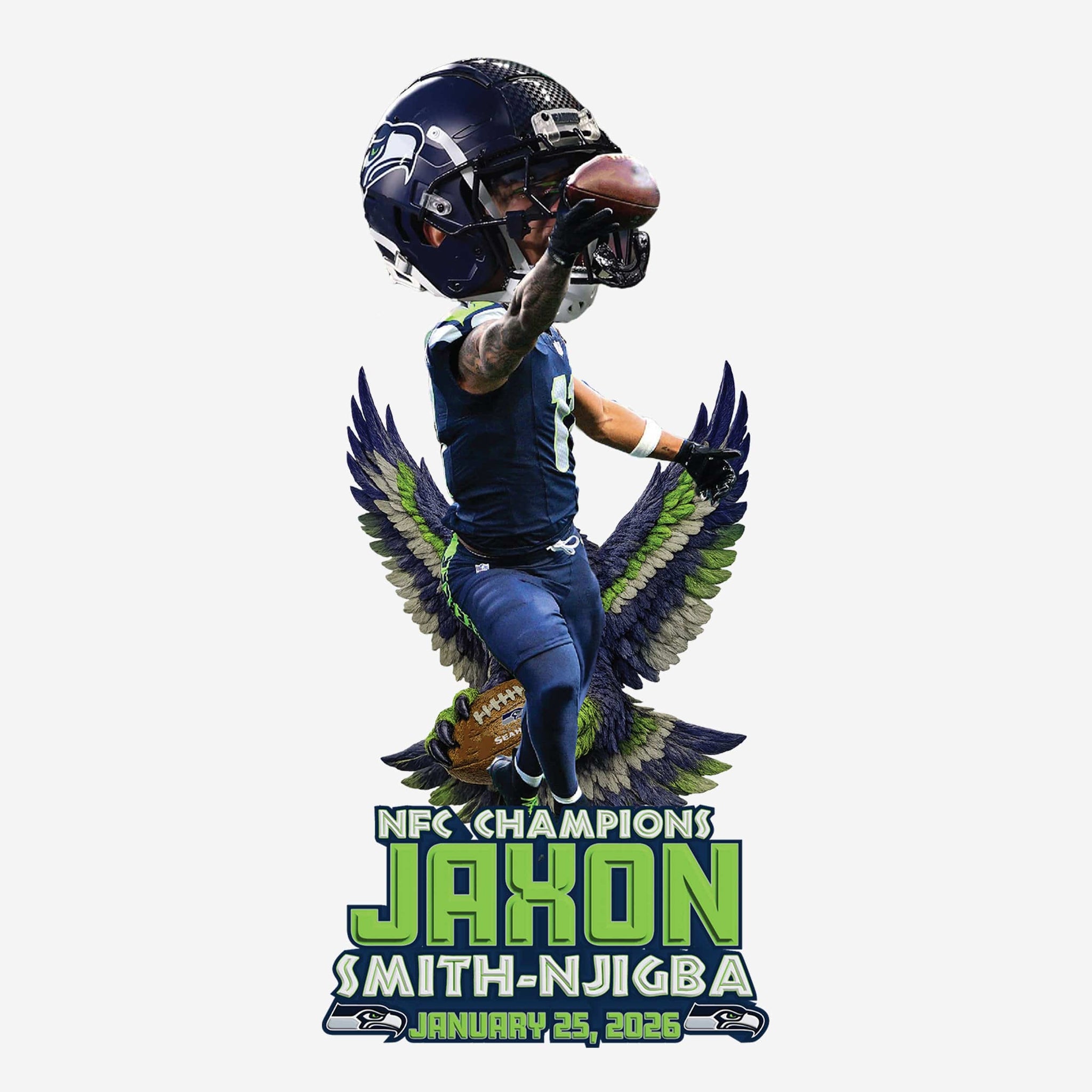 jaxon smith njigba helmet Jaxon Smith-Njigba Seattle Seahawks NFC Champions One Handed Catch Bob FOCO