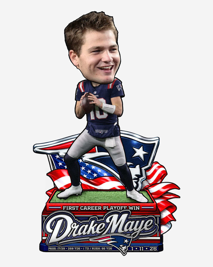 Drake Maye New England Patriots First Playoff Win Bobblehead FOCO - FOCO.com