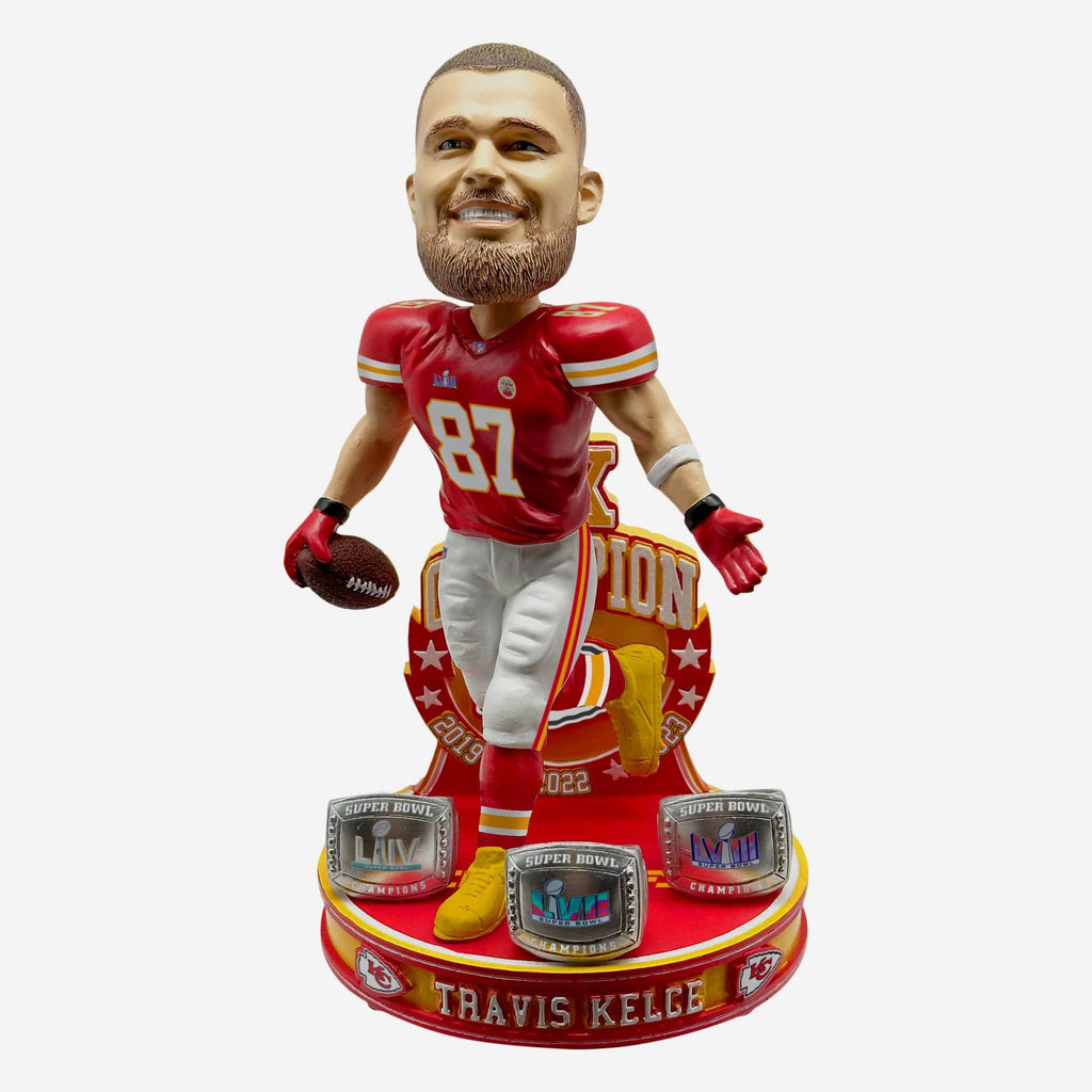Travis Kelce Kansas City Chiefs 3x Super Bowl LVIII Champions Bobblehead FOCO - FOCO.com