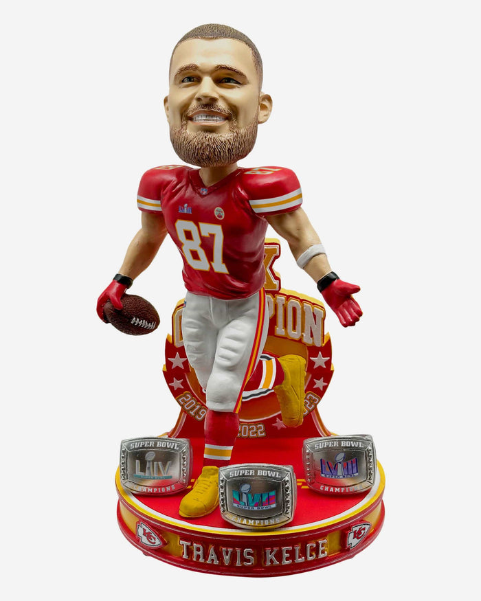 Travis Kelce Kansas City Chiefs 3x Super Bowl LVIII Champions Bobblehead FOCO - FOCO.com