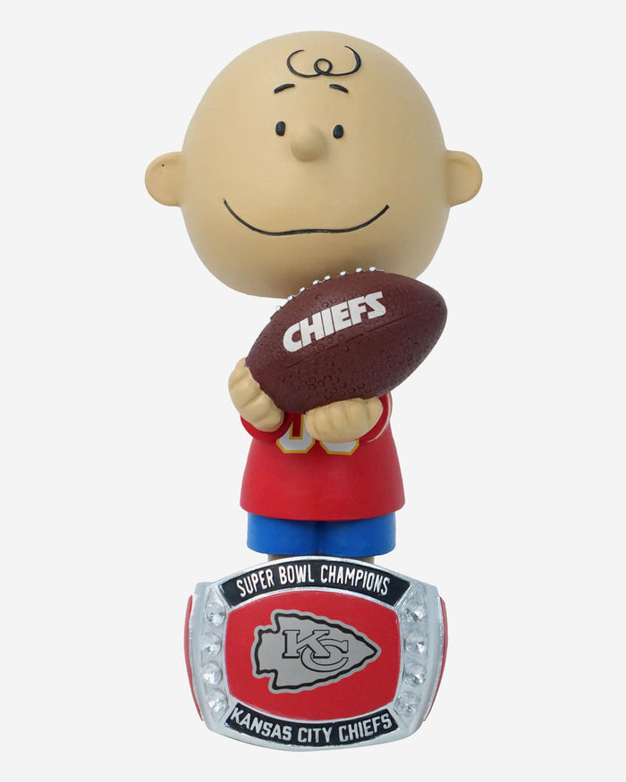 Charlie Brown Peanuts Kansas City Chiefs Super Bowl LVIII Champions Ring Base Bobblehead FOCO - FOCO.com