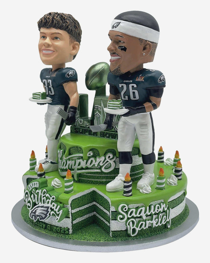 Saquon Barkley & Cooper DeJean Philadelphia Eagles Super Bowl LIX Champions Birthday Dual Bobblehead FOCO - FOCO.com