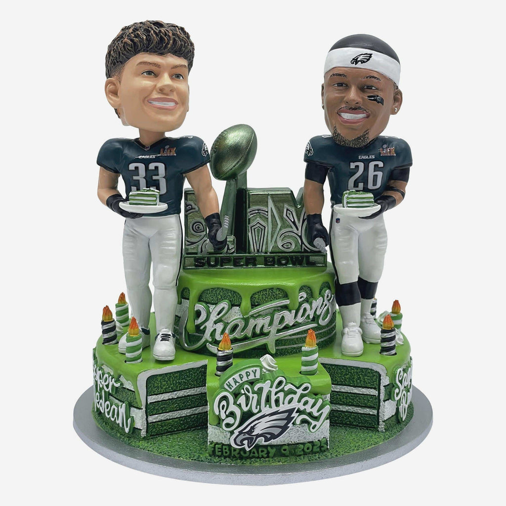 Saquon Barkley & Cooper DeJean Philadelphia Eagles Super Bowl LIX Champions Birthday Dual Bobblehead FOCO - FOCO.com