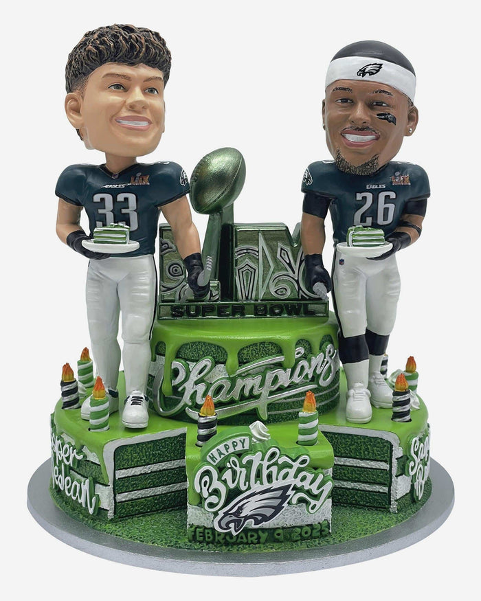 Saquon Barkley & Cooper DeJean Philadelphia Eagles Super Bowl LIX Champions Birthday Dual Bobblehead FOCO - FOCO.com