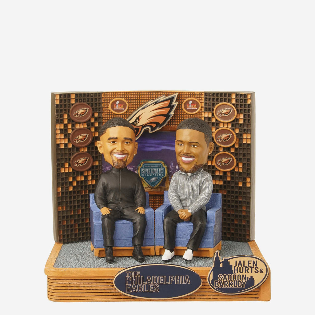 Saquon Barkley & Jalen Hurts Philadelphia Eagles Super Bowl LIX Champions Couch Dual Bobblehead FOCO - FOCO.com