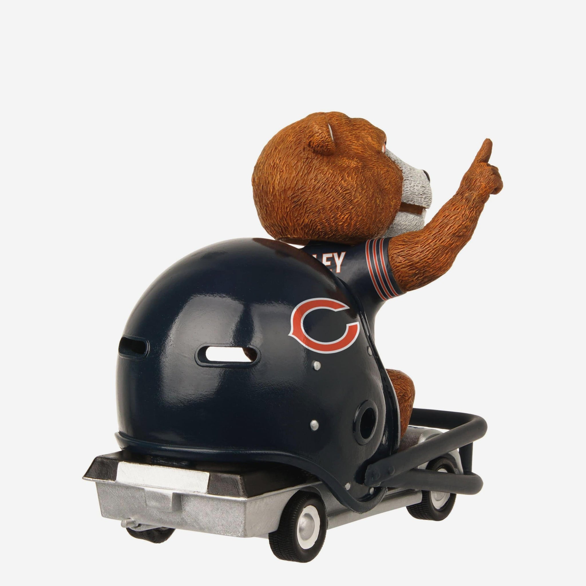 bear with motorcycle helmet Staley Da Bear Chicago Bears Helmet Cart Mascot Bobblehead Officially Licensed by NFL