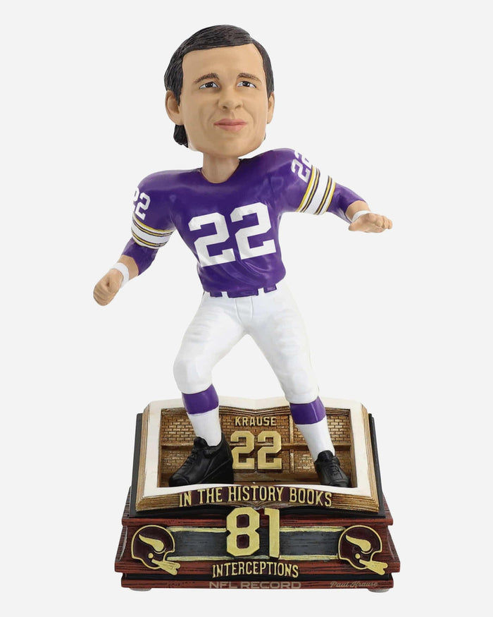 Paul Krause Minnesota Vikings 81 Career Interceptions Record Book Bobblehead FOCO - FOCO.com
