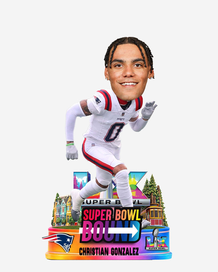 Christian Gonzalez New England Patriots Super Bowl LX Bound Bobblehead FOCO - FOCO.com