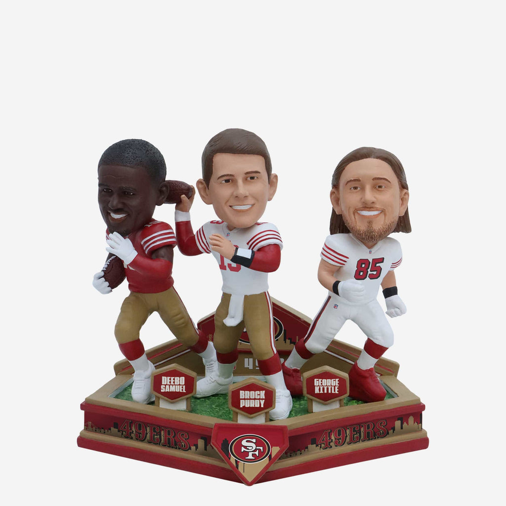 Brock Purdy & Deebo Samuel & George Kittle San Francisco 49ers Triple Bobblehead FOCO - FOCO.com