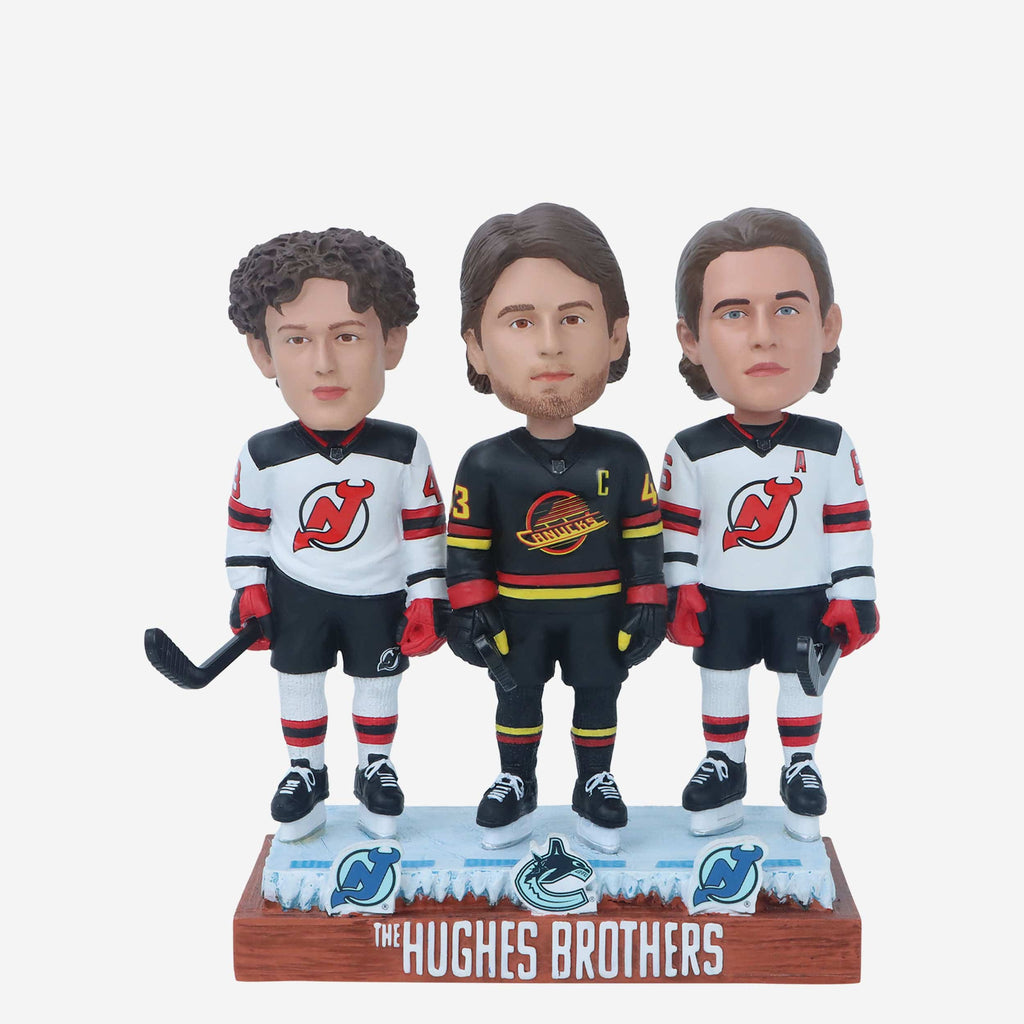 Jack Hughes & Luke Hughes & Quinn Hughes New Jersey Devils & Vancouver Canucks Mini Bobblehead Scene FOCO - FOCO.com