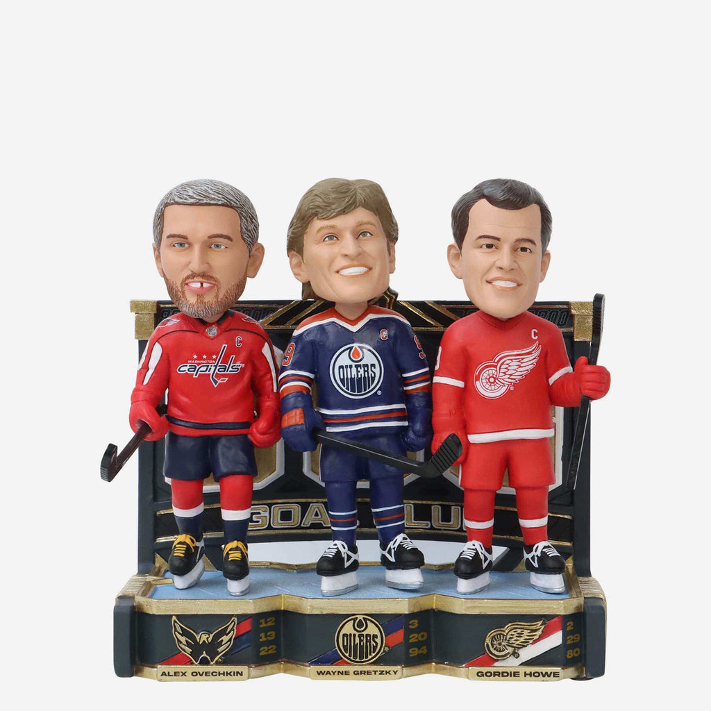 Alex Ovechkin & Wayne Gretzky & Gordie Howe Washington Capitals & Edmonton Oilers & Detroit Red Wings 800 Goal Club Triple Bobblehead FOCO - FOCO.com