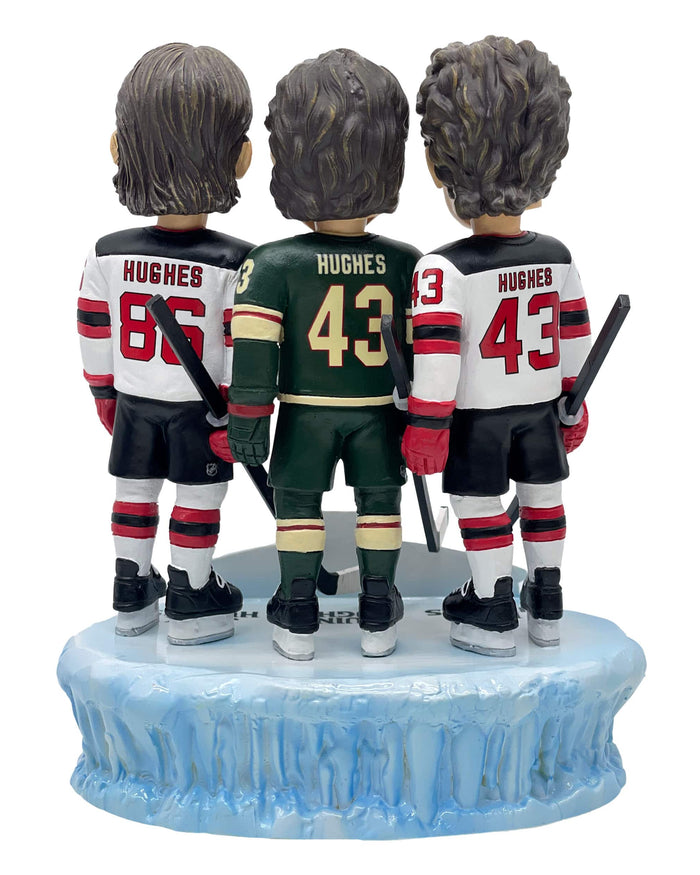 Jack Hughes & Luke Hughes & Quinn Hughes New Jersey Devils & Minnesota Wild The Hughes Bowl Mini Bobblehead Scene