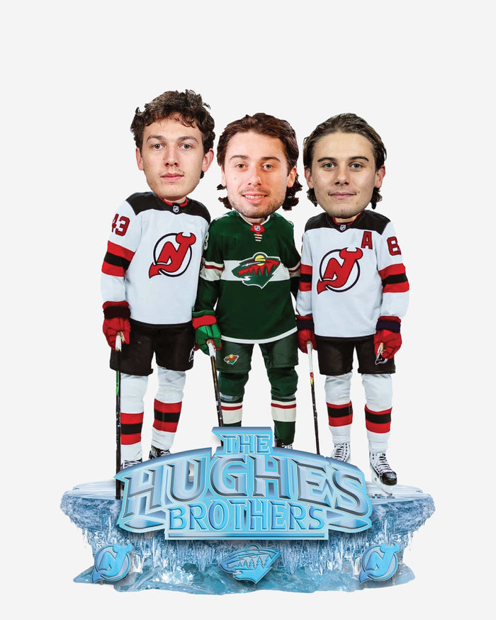 Jack Hughes & Luke Hughes & Quinn Hughes New Jersey Devils & Minnesota Wild The Hughes Bowl Mini Bobblehead Scene FOCO - FOCO.com