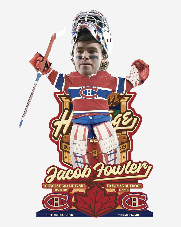 Jacob Fowler Montreal Canadiens Youngest Goalie Outdoor Win in NHL History Bobblehehead