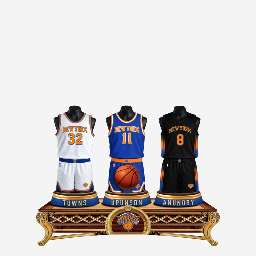 Jalen Brunson & Karl-Anthony Towns & OG Anunoby New York Knicks Triple Jersey Bust FOCO - FOCO.com