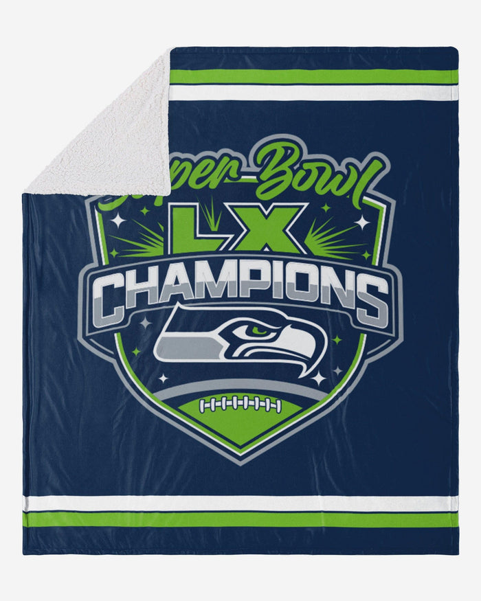 Seattle Seahawks Super Bowl LX Champions Blanket With Sherpa FOCO - FOCO.com