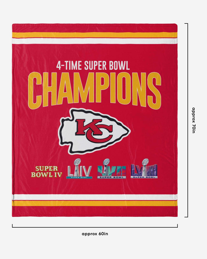 Kansas City Chiefs Super Bowl LVIII Champions Multi-Champ Sherpa Blanket FOCO - FOCO.com