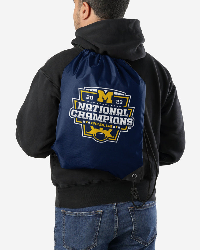 Michigan Wolverines 2023 Football National Champions Big Logo Wordmark Drawstring Backpack FOCO - FOCO.com
