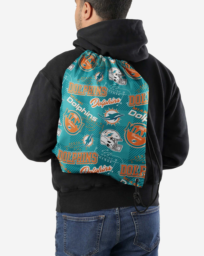 Miami Dolphins Thematic Repeat Print Drawstring Backpack FOCO - FOCO.com