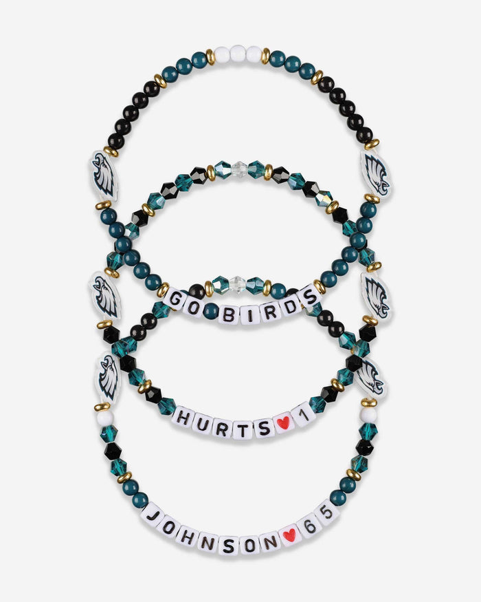 Jalen Hurts & Lane Johnson Philadelphia Eagles 3 Pack Player Friendship Bracelet FOCO - FOCO.com