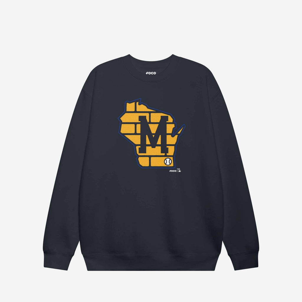 Milwaukee Brewers Away Alternate Logo Crew Neck Sweatshirt FOCO Navy S - FOCO.com