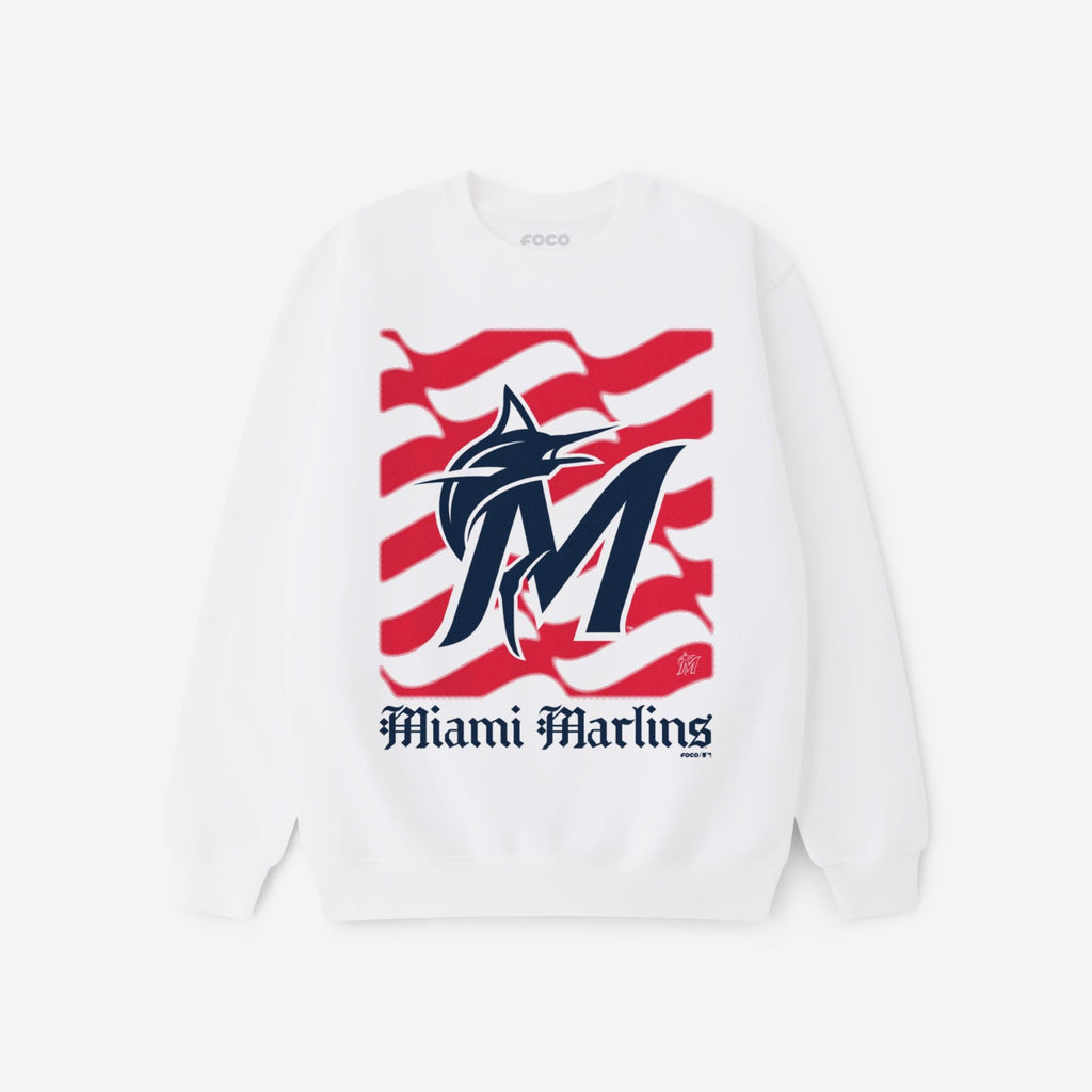 Miami Marlins American Heritage Wordmark Crew Neck Sweatshirt FOCO S - FOCO.com