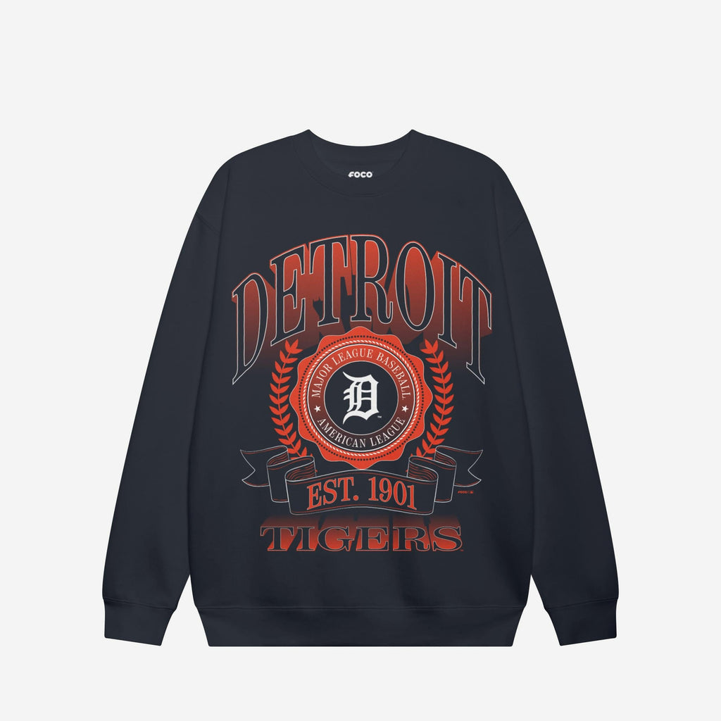 Detroit Tigers Banner Crest Crew Neck Sweatshirt FOCO S - FOCO.com