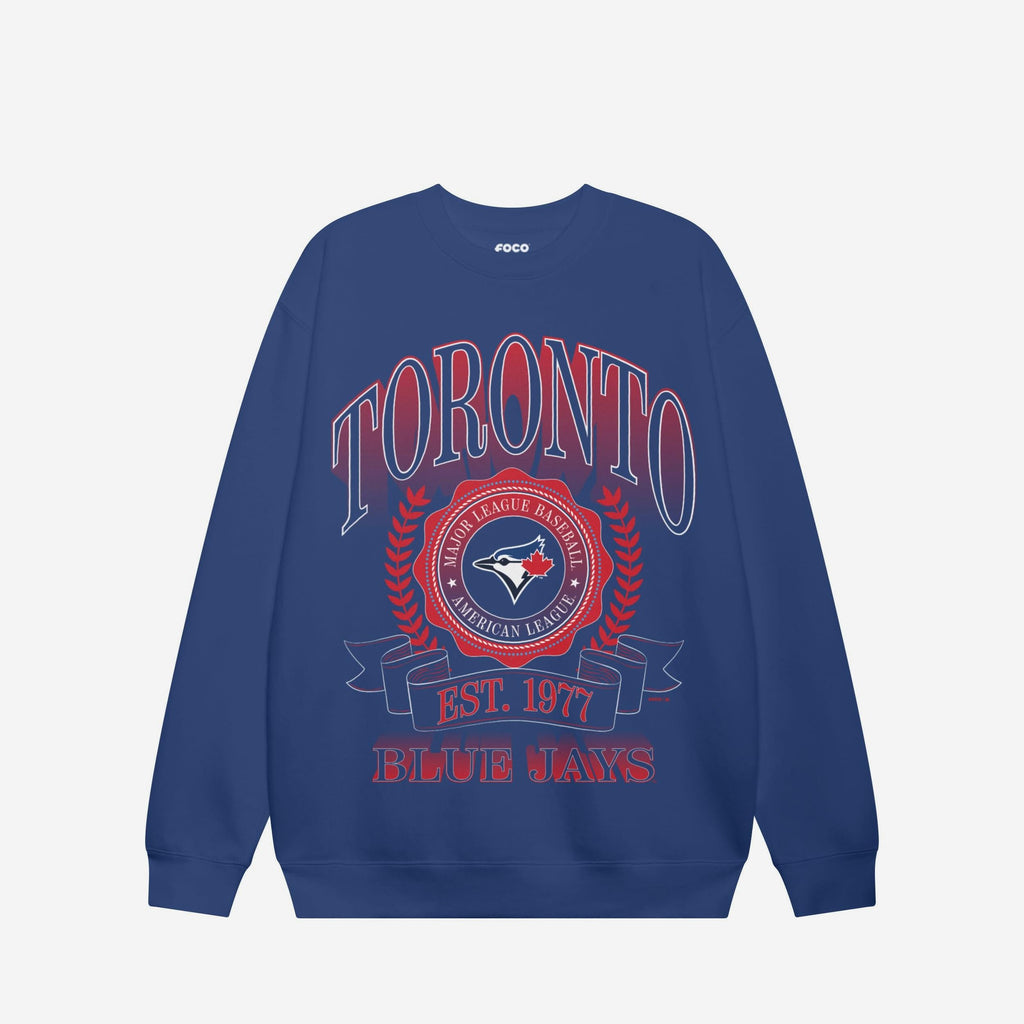 Toronto Blue Jays Banner Crest Crew Neck Sweatshirt FOCO S - FOCO.com