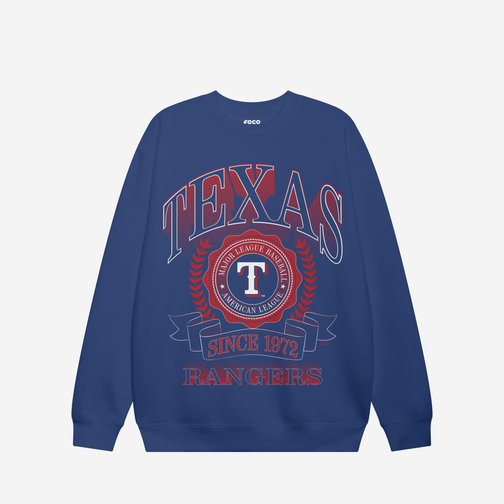 Texas Rangers Banner Crest Crew Neck Sweatshirt FOCO S - FOCO.com