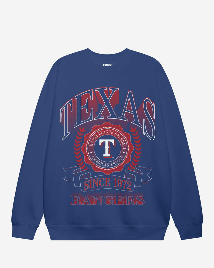 Texas Rangers Banner Crest Crew Neck Sweatshirt FOCO S - FOCO.com