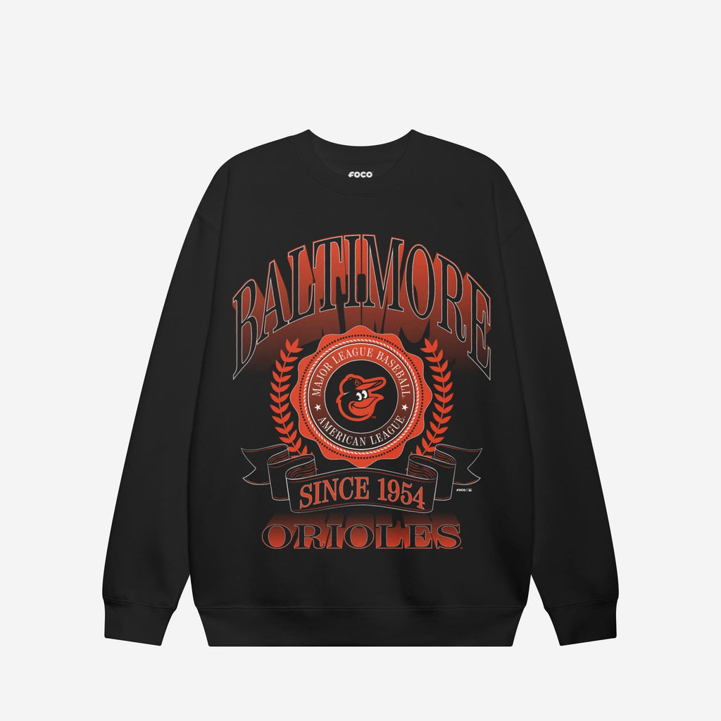 Baltimore Orioles Banner Crest Crew Neck Sweatshirt FOCO S - FOCO.com