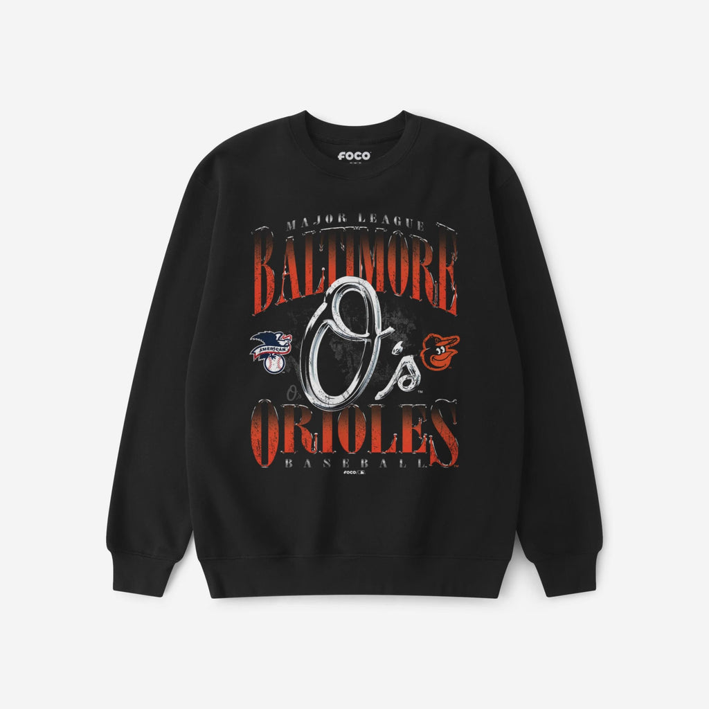Baltimore Orioles Chrome Stack Crew Neck Sweatshirt FOCO S - FOCO.com