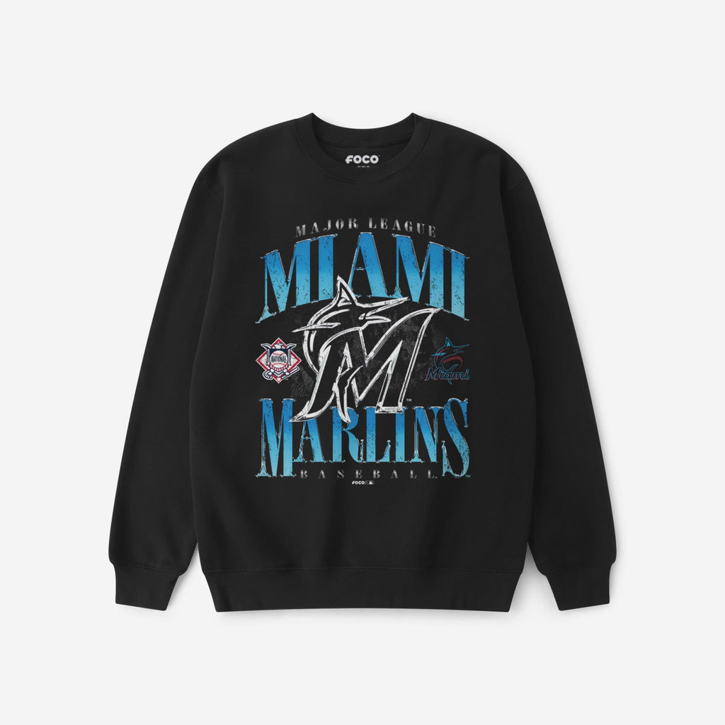 Miami Marlins Chrome Stack Crew Neck Sweatshirt FOCO S - FOCO.com