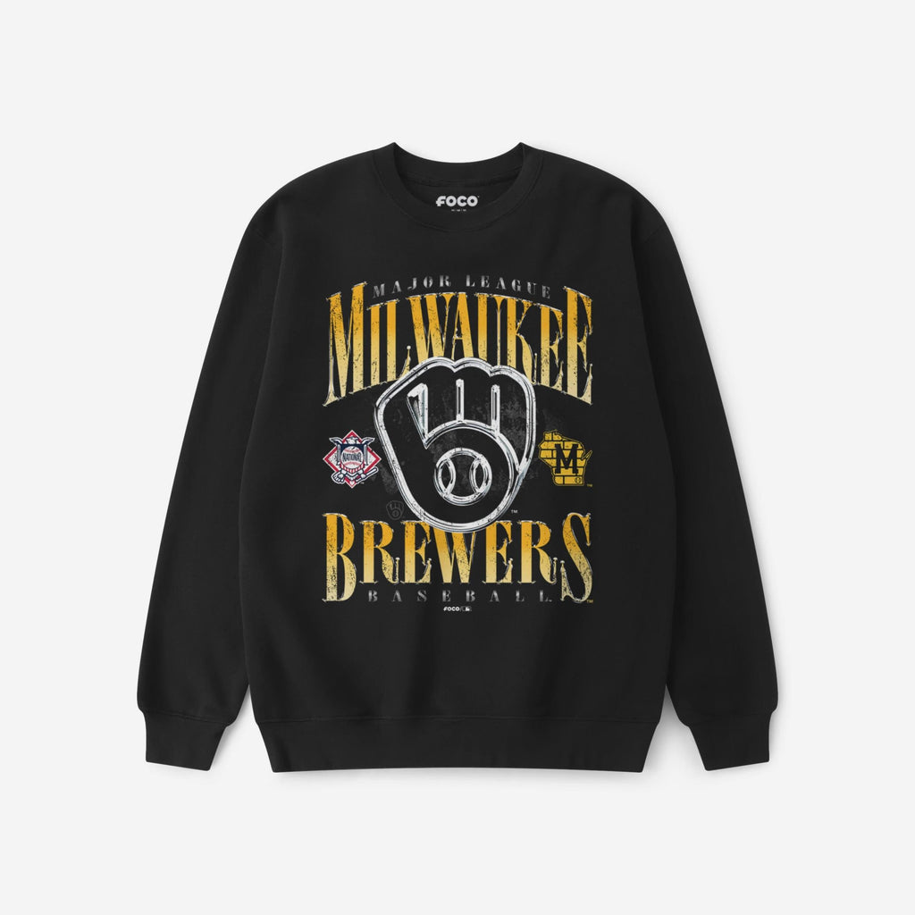 Milwaukee Brewers Chrome Stack Crew Neck Sweatshirt FOCO S - FOCO.com