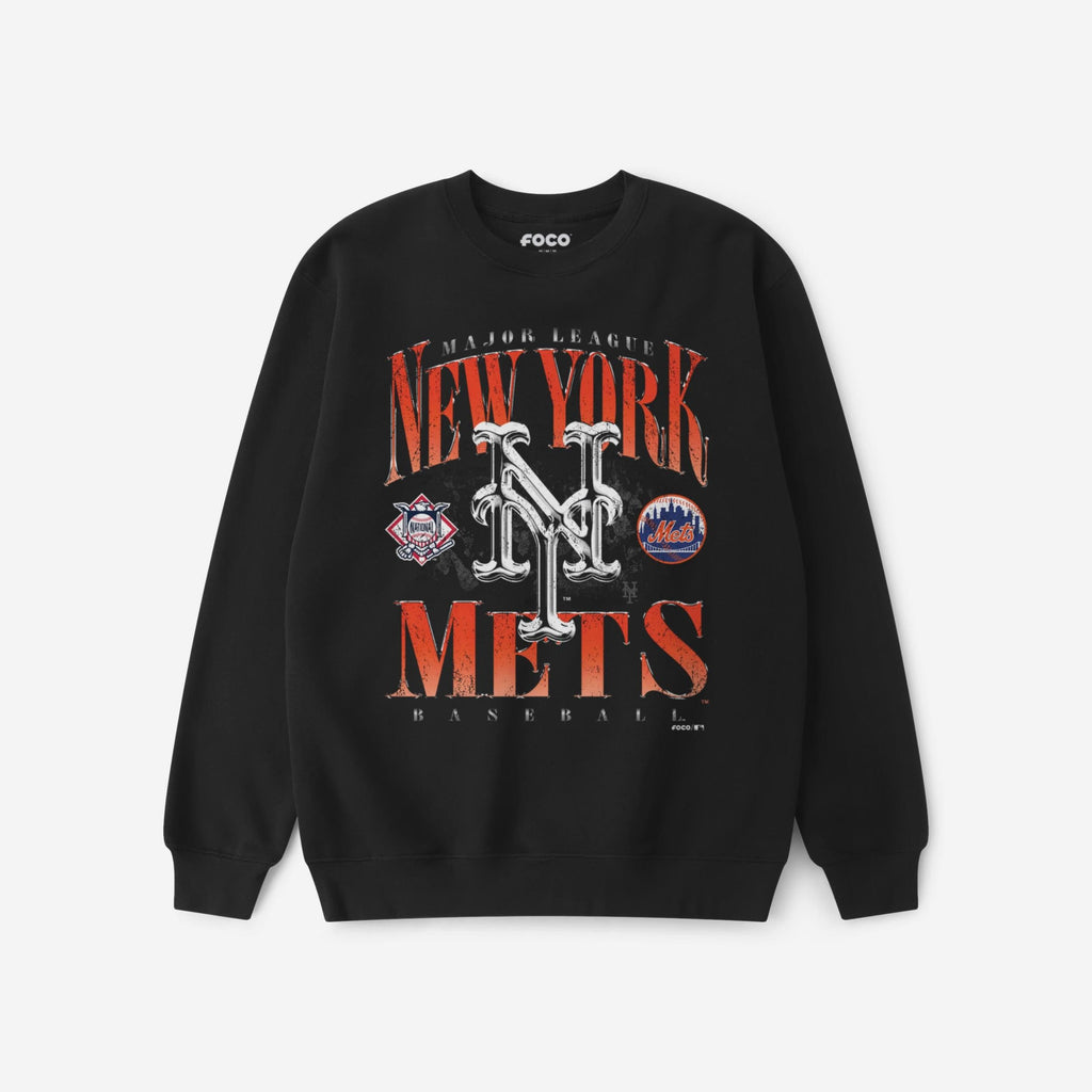 New York Mets Chrome Stack Crew Neck Sweatshirt FOCO S - FOCO.com